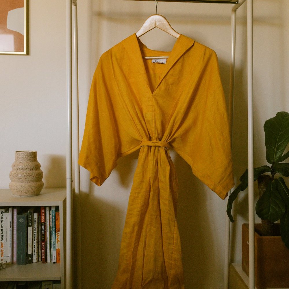 & Other Stories Linen Kaftan Dress | Mustard Yellow | Women's Size 2